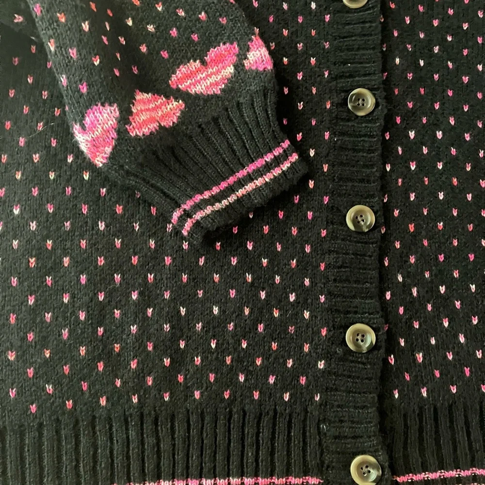 Torrid Heart Print Cardigan Sweater Black Size 5X Drop Shoulder Button Front - Picture 5 of 13